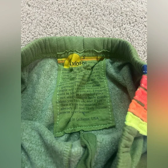 NWT AVIATOR NATION
WOMEN'S 5 STRIPE SWEATPANTS JUNGLE GREEN/NEON RAINBOW - Picture 5 of 8